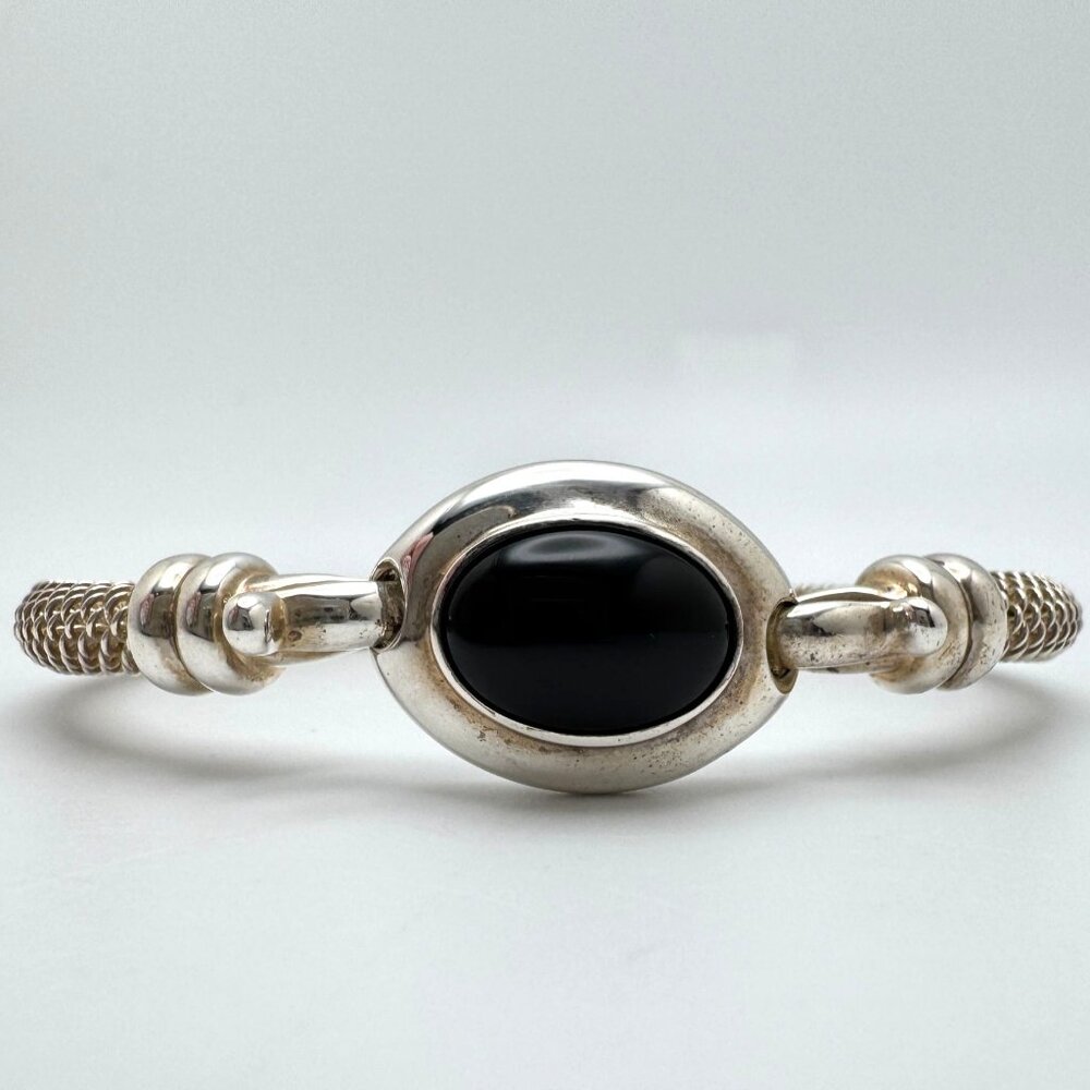 Joseph Esposito Silver 925 Bracelet Oval Black Onyx Gemstone Hook & Eye Closure